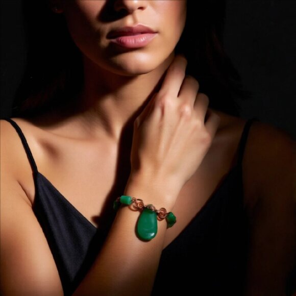 Handmade OOAK Green Agate & Jasper Copper Bracelet! Artisan Wire Wrapped Jewelry - Picture 5 of 15